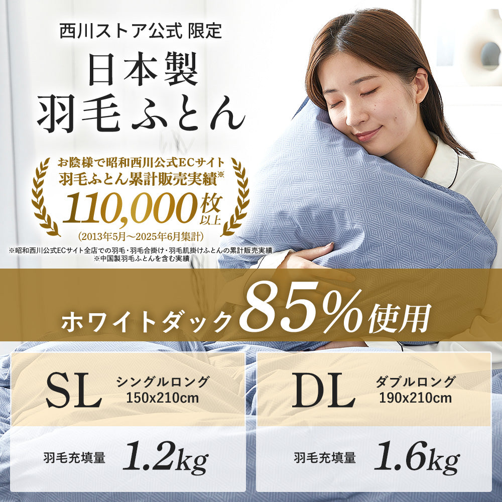羽毛ふとん日本製 ホワイトダックダウン85% 350ダウンパワー – 西川
