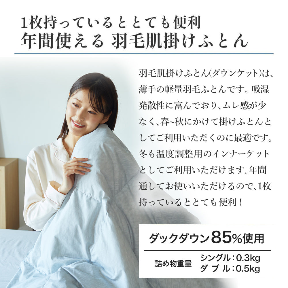 洗える羽毛肌掛けふとん・ダウンケット 日本製ダックダウン85％ 350