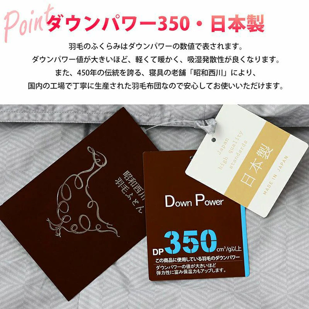 洗える羽毛肌掛けふとん・ダウンケット 日本製ダックダウン85％ 350